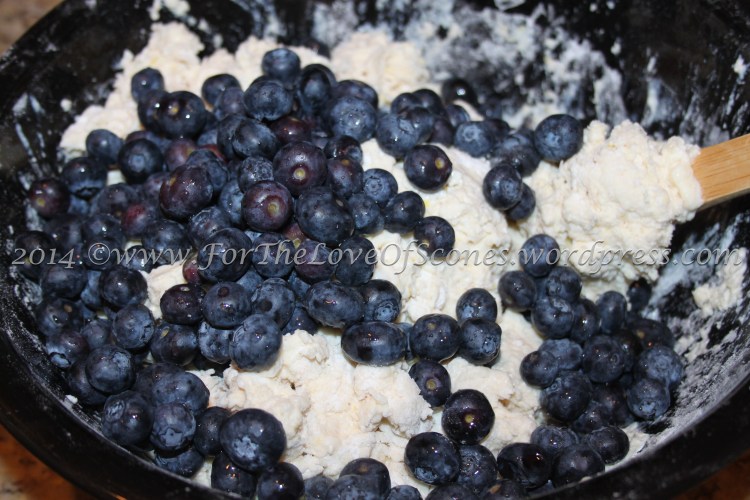 Add the blueberries and gently fold them in using the same technique you used to incorporate the liquid.