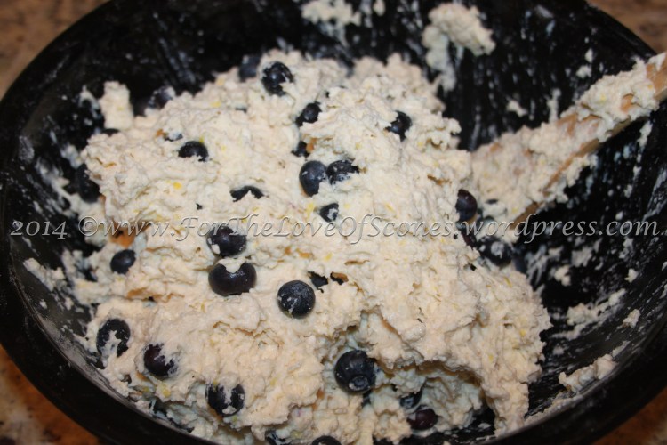 Mix until the blueberries are evenly distributed.