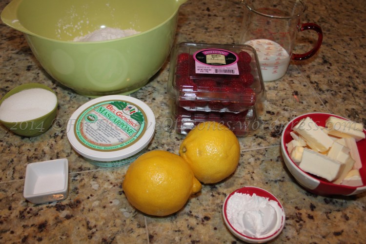 Measure everything out... be sure and wash the lemons and raspberries first!