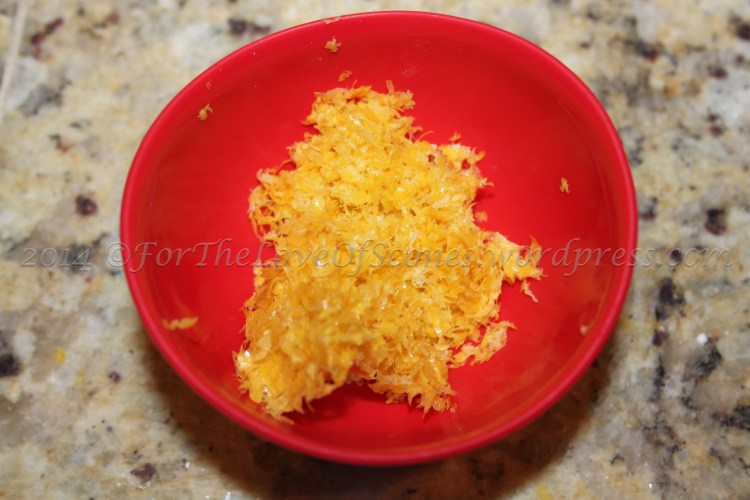 You should have a few tablespoons of zest from two medium-sized lemons.