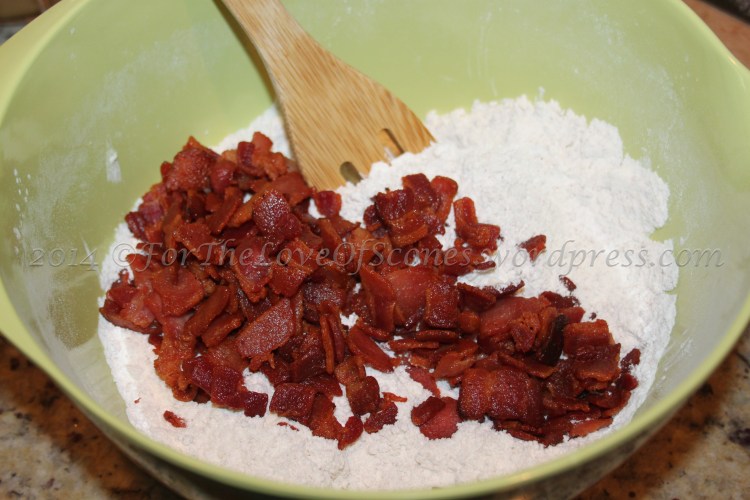 Add the bacon to the dry ingredients and mix with a wooden spoon.